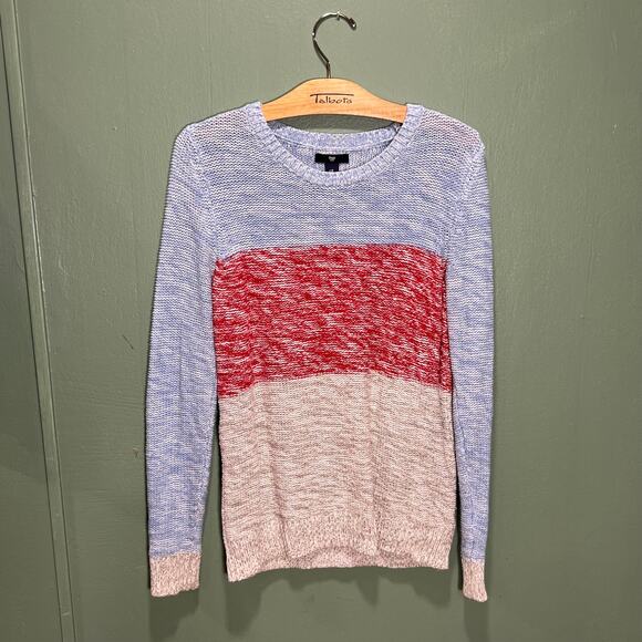 Gap Colorblock Sweater M Red White Blue Marled Knit Pullover Soft Cozy - Picture 1 of 3